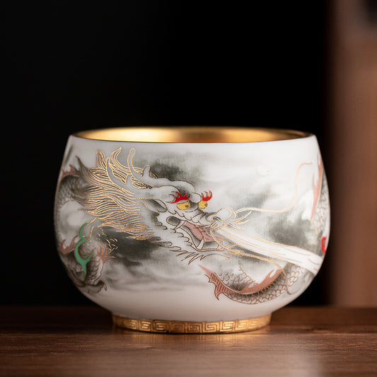 Suet Jade Porcelain Gilt Tea Cup - Dragon